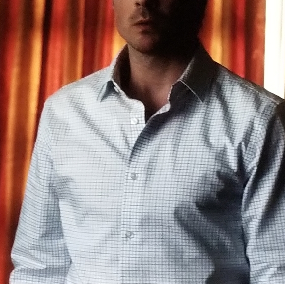 Alfani Grid Check Off White Button Down Sh… - Picture 2 of 9